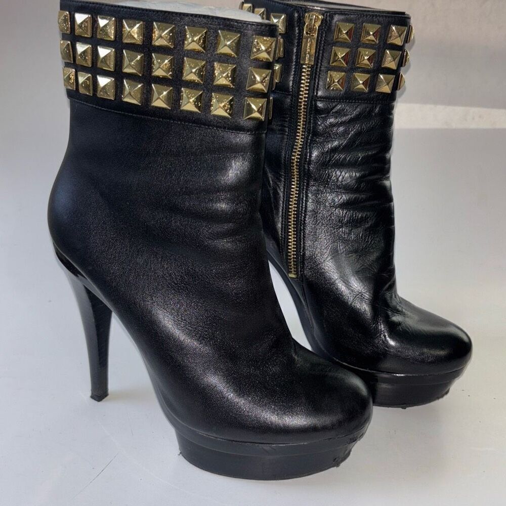 Michael Kors MK Aria gold studded black leather boot 9.5 in box - Picture 3 of 12